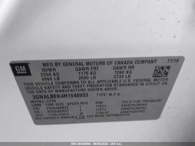Chevrolet EQUINOX LS 2017 2GNALBEK4H1548933 Image 9