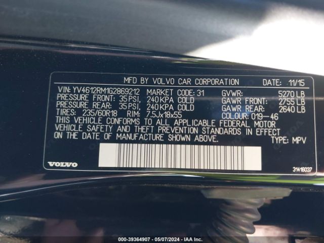 YV4612RM1G2869212 Volvo Xc60 T5 Platinum