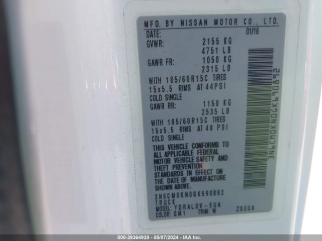 3N6CM0KN0GK690892 Nissan Nv200 S/sv