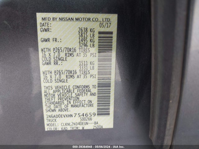 Nissan Frontier Sv 2017 1N6AD0EVXHN754659 Image 9