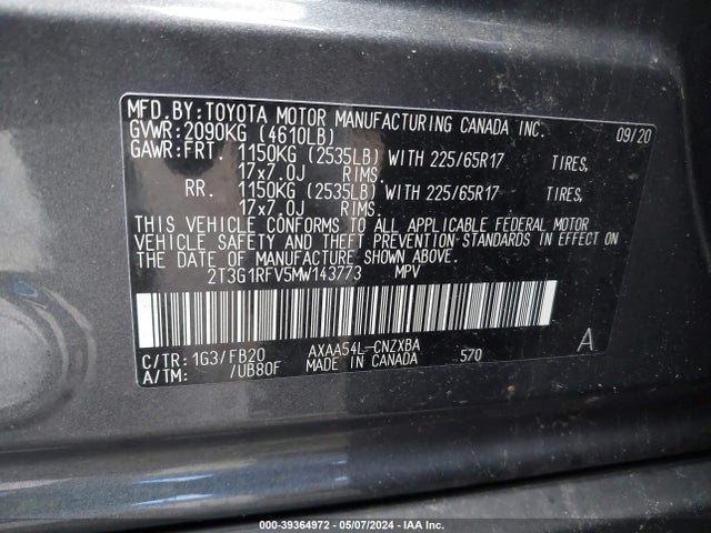 Toyota RAV4 LE 2021 2T3G1RFV5MW143773 Image 9