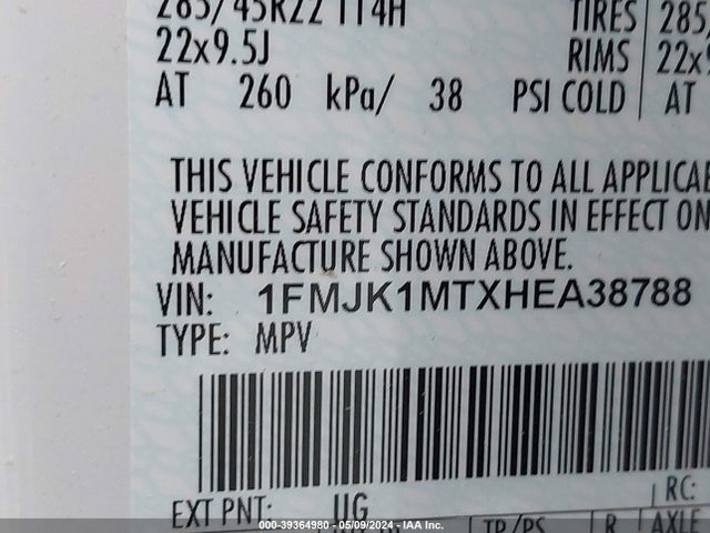 Ford Expedition El Platinum 2017 1FMJK1MTXHEA38788 Image 9