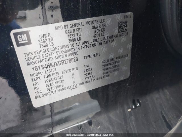 1GYS4HKJXGR278020 Cadillac Escalade Esv Luxury Collection