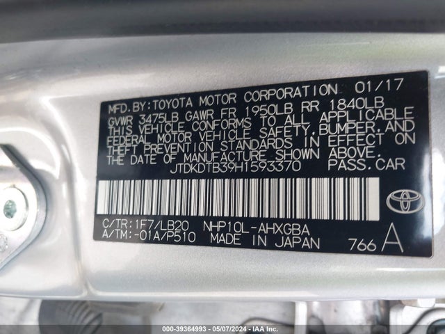 Toyota Prius C Four 2017 JTDKDTB39H1593370 Image 9