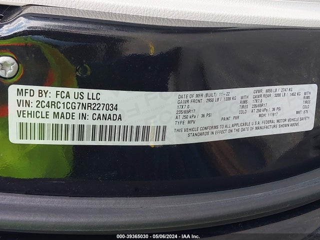 2C4RC1CG7NR227034 Chrysler Voyager Lx