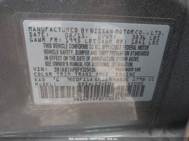 Nissan SENTRA SL 2015 3N1AB7AP8FY329436 Image 9
