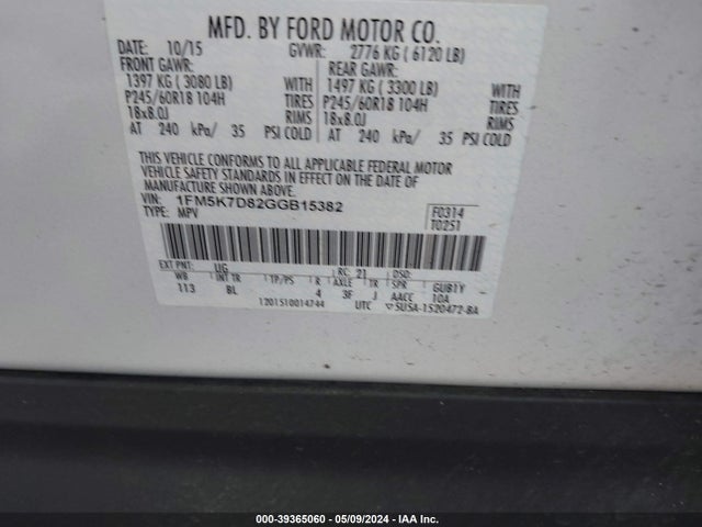 Ford EXPLORER XLT 2016 1FM5K7D82GGB15382 Image 9