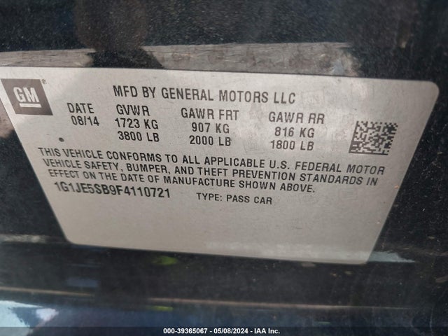 Chevrolet Sonic Ltz Auto 2015 1G1JE5SB9F4110721 Image 9