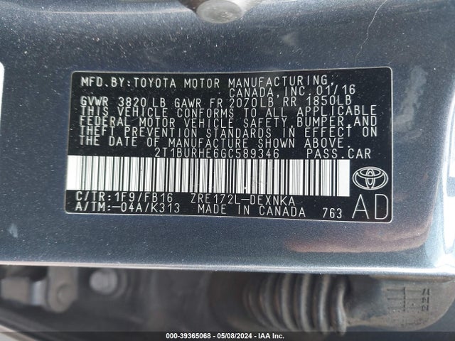Toyota COROLLA LE 2016 2T1BURHE6GC589346 Image 9