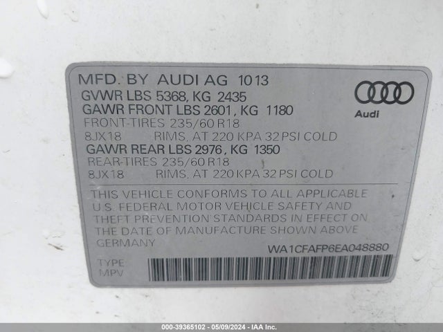 Audi Q5 2.0t Premium 2014 WA1CFAFP6EA048880 Image 9