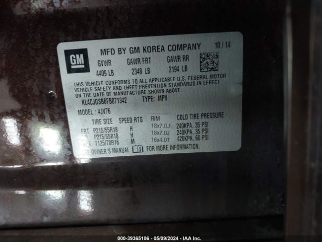 KL4CJGSB6FB071342 Buick Encore Leather