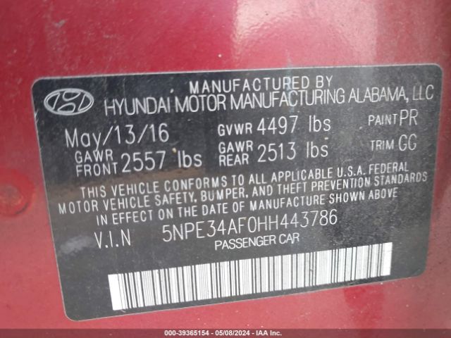5NPE34AF0HH443786 Hyundai Sonata Sport