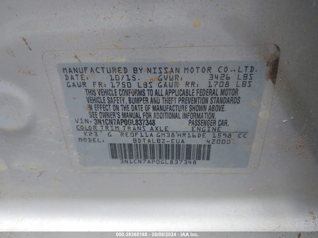 Nissan Versa 1.6 Sv 2016 3N1CN7AP0GL837348 Image 9