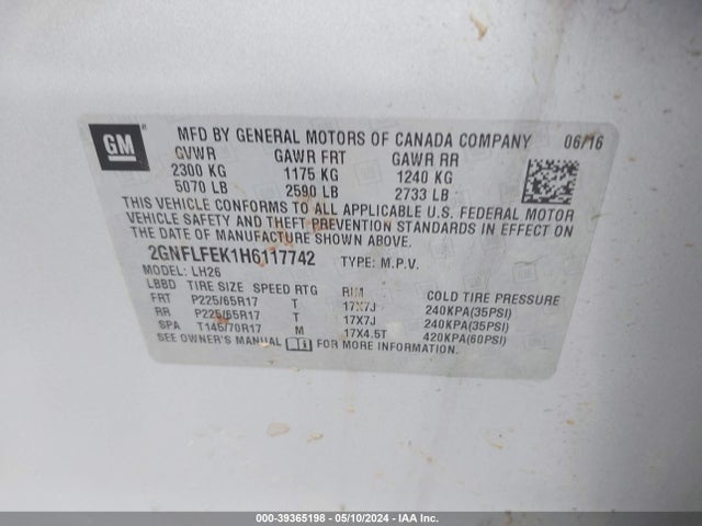 Chevrolet EQUINOX LT 2017 2GNFLFEK1H6117742 Image 9