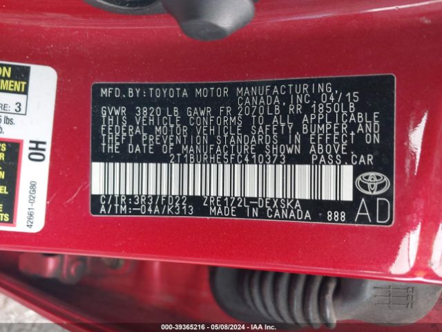 2T1BURHE5FC410373 Toyota Corolla S Plus
