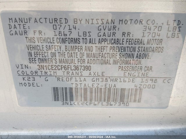 Nissan Versa Note Sl 2015 3N1CE2CP6FL367390 Image 9