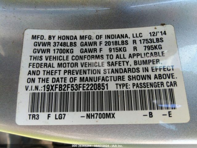 19XFB2F53FE220851 Honda Civic Lx