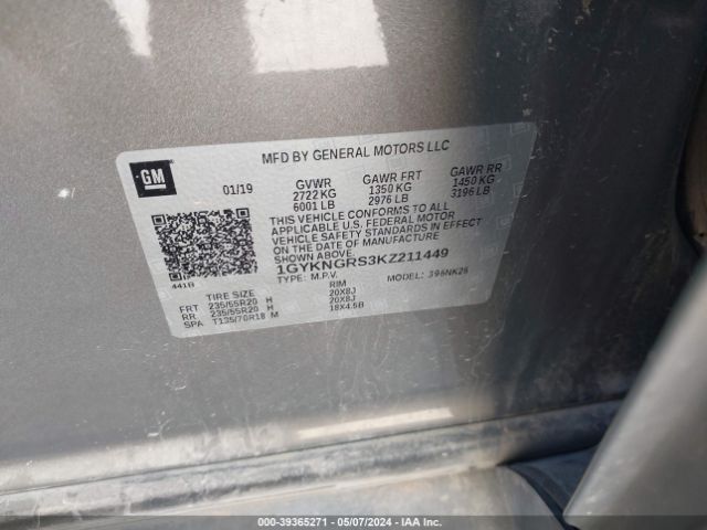 1GYKNGRS3KZ211449 Cadillac Xt5 Platinum