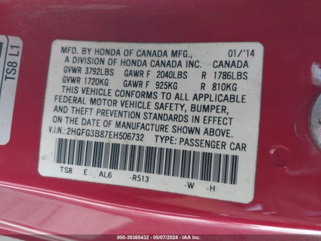 2HGFG3B87EH506732 Honda CIVIC EX