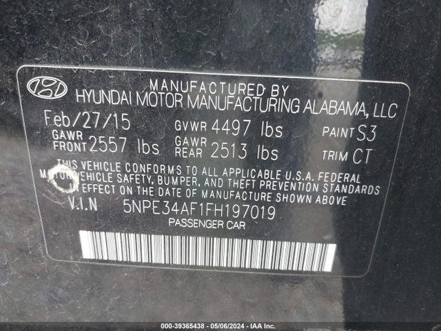 Hyundai Sonata Limited 2015 5NPE34AF1FH197019 Image 9