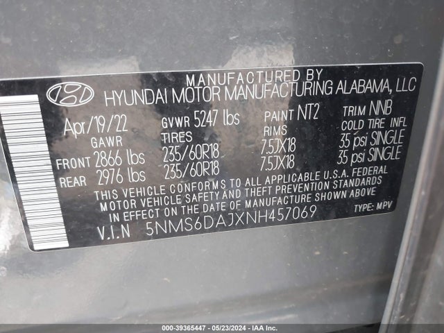 Hyundai Santa Fe Xrt 2022 5NMS6DAJXNH457069 Image 9