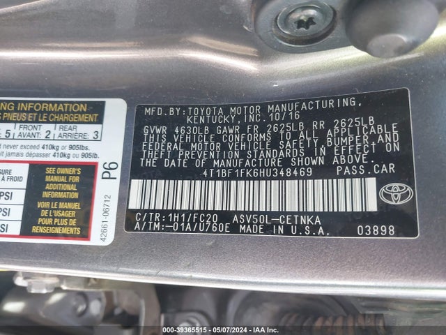 Toyota CAMRY LE 2017 4T1BF1FK6HU348469 Image 9