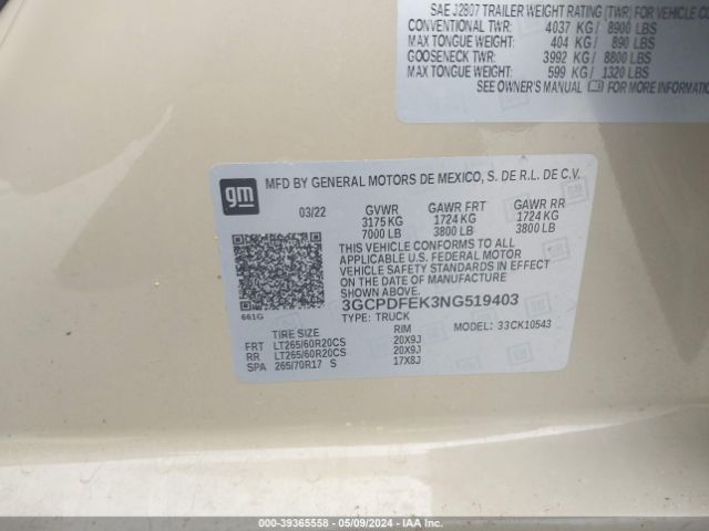 3GCPDFEK3NG519403 Chevrolet Silverado 1500 4wd  Short Bed Lt Trail Boss