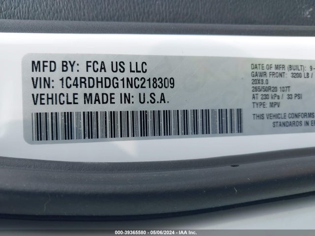 Dodge Durango Gt Plus Rwd 2022 1C4RDHDG1NC218309 Image 9
