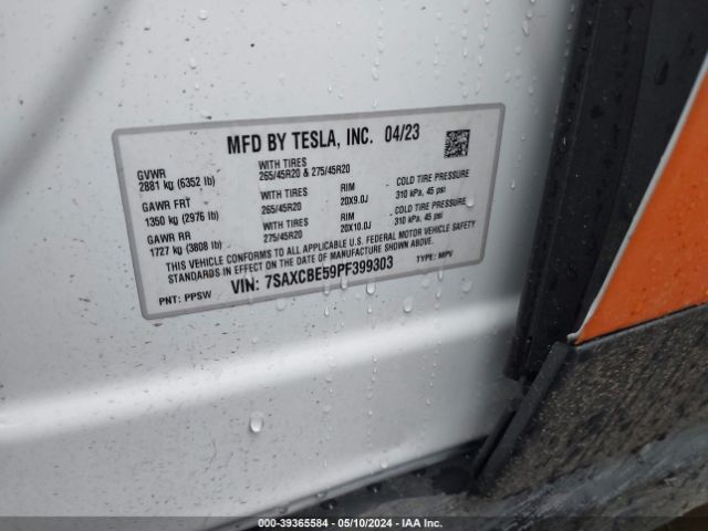 7SAXCBE59PF399303 Tesla Model X Dual Motor All-wheel Drive/standard Range
