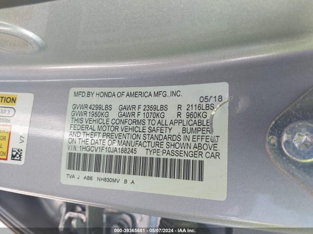 Honda ACCORD LX 2018 1HGCV1F10JA188245 Image 9
