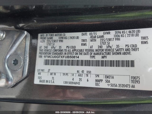 Ford ESCAPE SE 2015 1FMCU0G7XFUB50814 Image 9