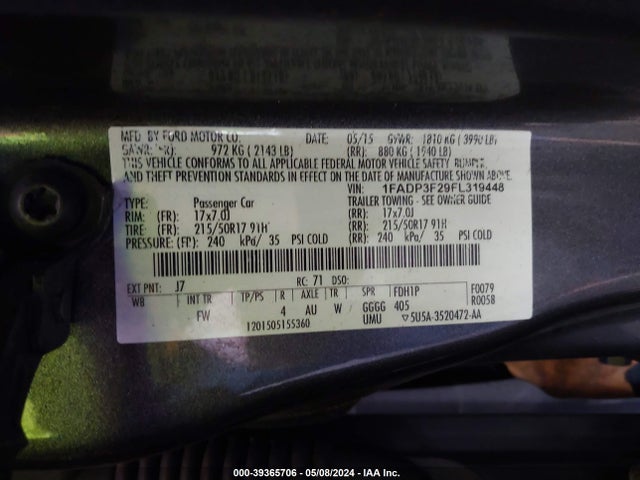 Ford FOCUS SE 2015 1FADP3F29FL319448 Image 9