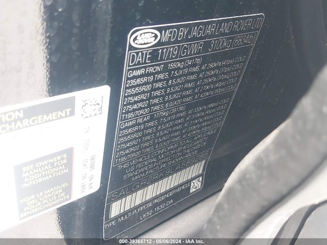Land Rover Range Rover Td6 2020 SALGR2RK9LA589285 Image 9