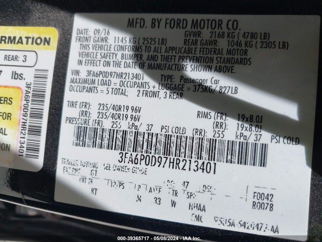 Ford Fusion Titanium 2017 3FA6P0D97HR213401 Image 9