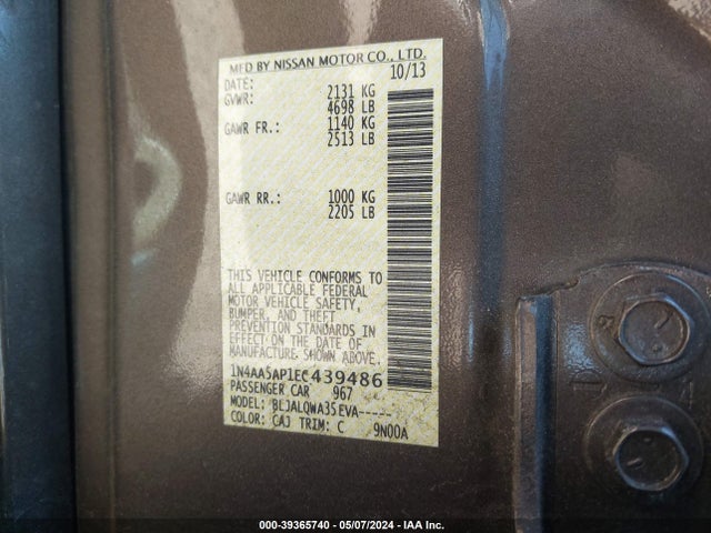 Nissan Maxima 3.5 S 2014 1N4AA5AP1EC439486 Image 9