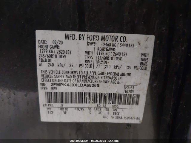Ford EDGE SEL 2020 2FMPK4J9XLBA68365 Image 9