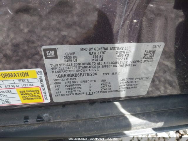 1GNKVGKD6FJ116204 Chevrolet Traverse 1lt