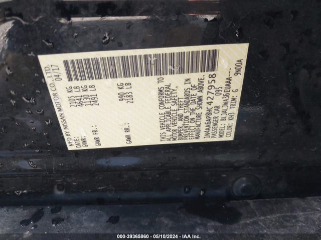 Nissan Maxima 3.5 Sv 2017 1N4AA6AP8HC427958 Image 9