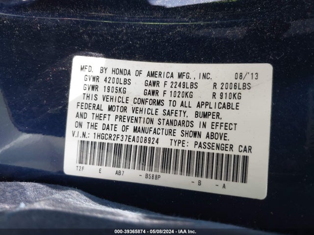 Honda ACCORD LX 2014 1HGCR2F37EA008924 Image 9