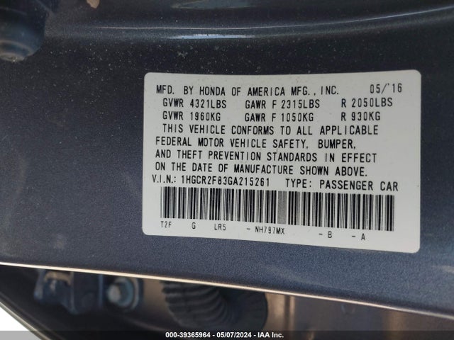 Honda Accord Ex-l 2016 1HGCR2F83GA215261 Image 9