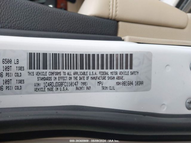 1C4RDJDG8FC110147 Dodge DURANGO LIMITED