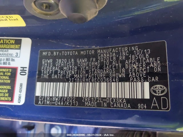 Toyota Corolla S Plus 2014 2T1BURHE8EC036646 Image 9