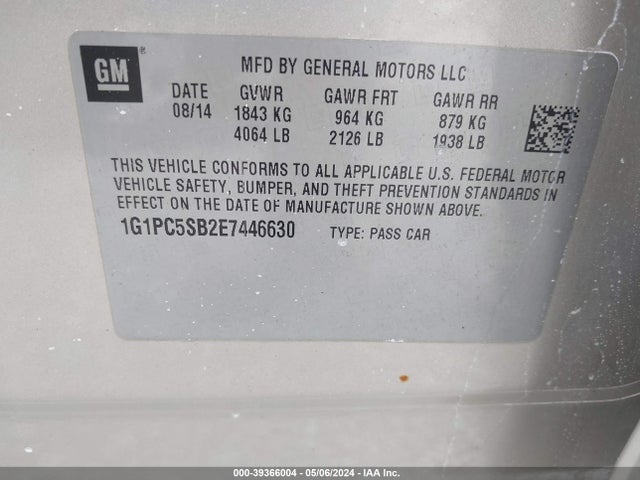 Chevrolet Cruze 1lt Auto 2014 1G1PC5SB2E7446630 Image 9