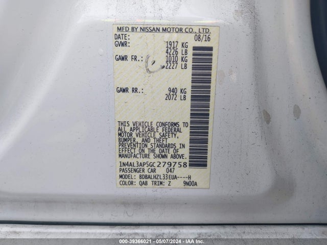 Nissan Altima 2.5 Sr 2016 1N4AL3AP5GC279758 Image 9