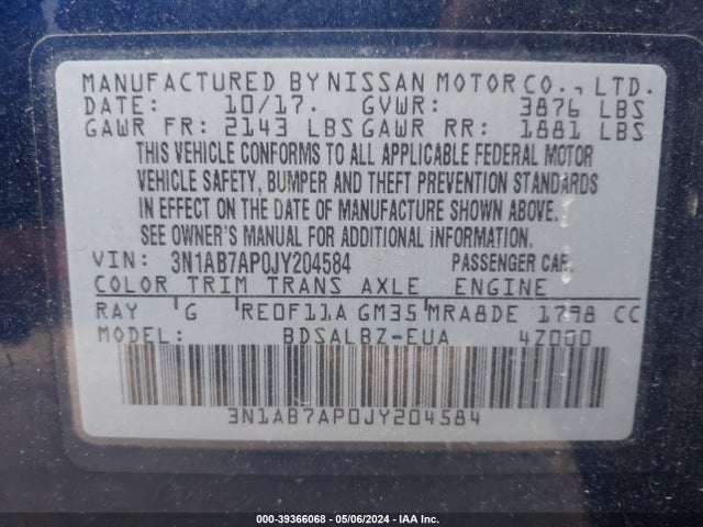 Nissan SENTRA S 2018 3N1AB7AP0JY204584 Image 9