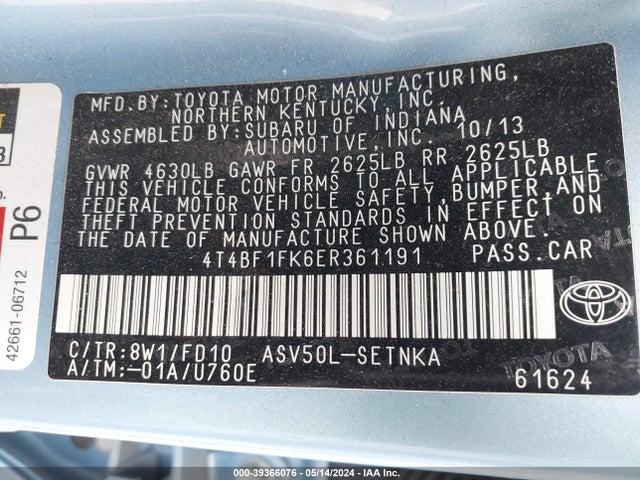 Toyota CAMRY LE 2014 4T4BF1FK6ER361191 Image 9