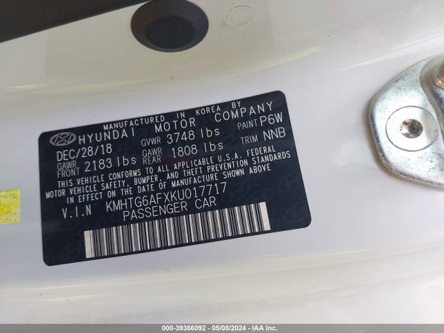 Hyundai Veloster 2.0 2019 KMHTG6AFXKU017717 Image 9