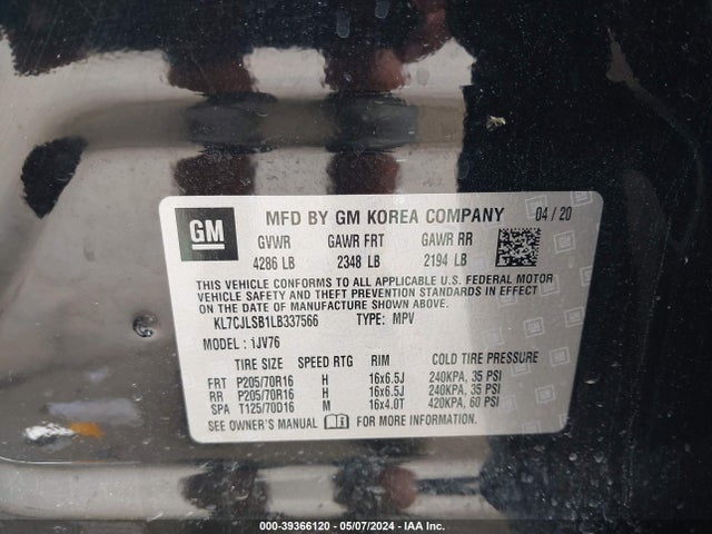 Chevrolet Trax Fwd Lt 2020 KL7CJLSB1LB337566 Image 9