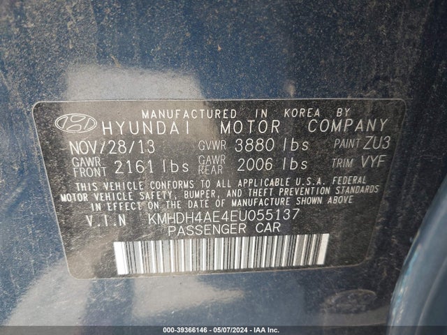 Hyundai ELANTRA SE 2014 KMHDH4AE4EU055137 Image 9
