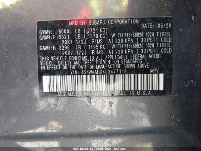 4S4WMAHD4L3477119 Subaru Ascent Premium